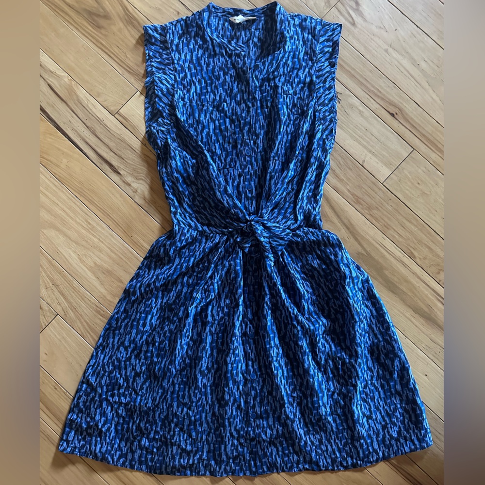Rebecca Taylor Blue Abstract Tie Front Midi Dress